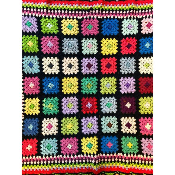 Vintage Granny Square Afghan Crochet Roseanne Handmade Throw Lap Blanket 4ftx4ft - Picture 5 of 7